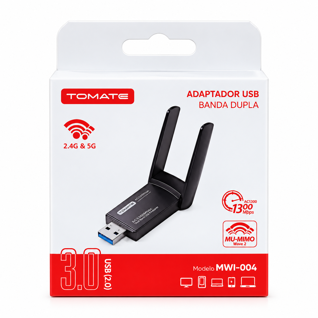 Adaptador de wifi USB Banda Dupla MWI-004 Tomate